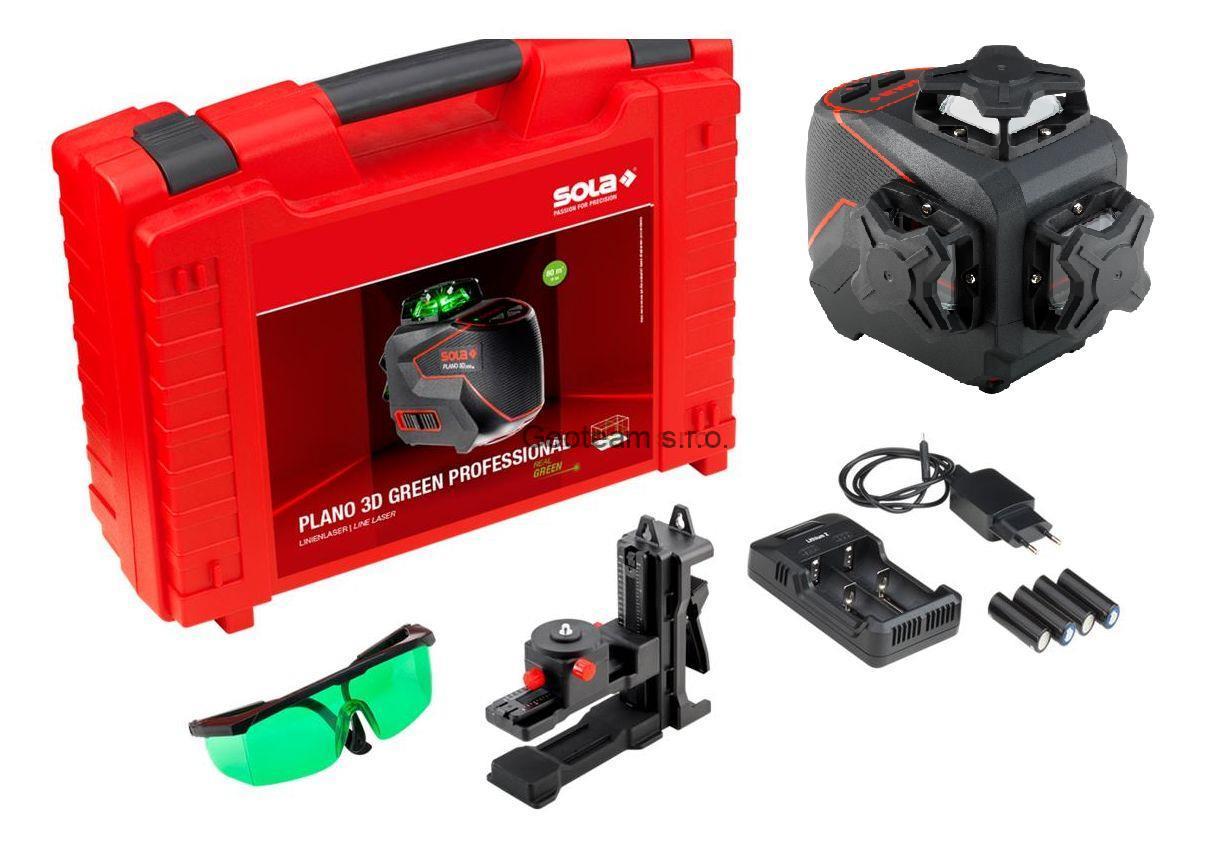 SOLA - Plano 3D Green professional + přijímač + stativ s klikou + lať 2,5m