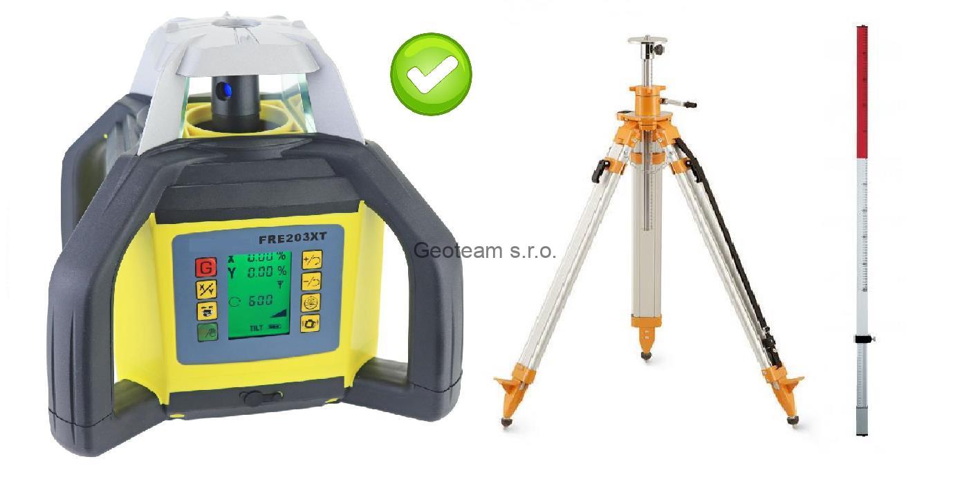 Rotační laser FKD FRE-203XTG zelený paprsek - sklonový + stativ s klikou + lať